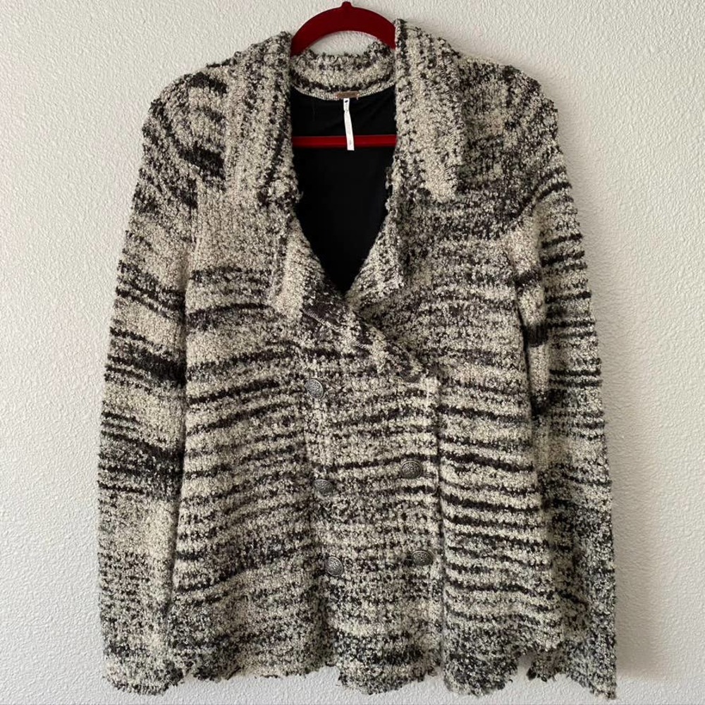 Free People Double Breasted Long Sleeve Plush Collard Boho Womens Jacket Small
